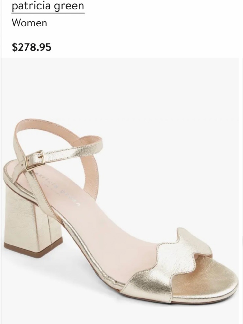 Patricia Green 9M Gold Leather Block Heel Sandal